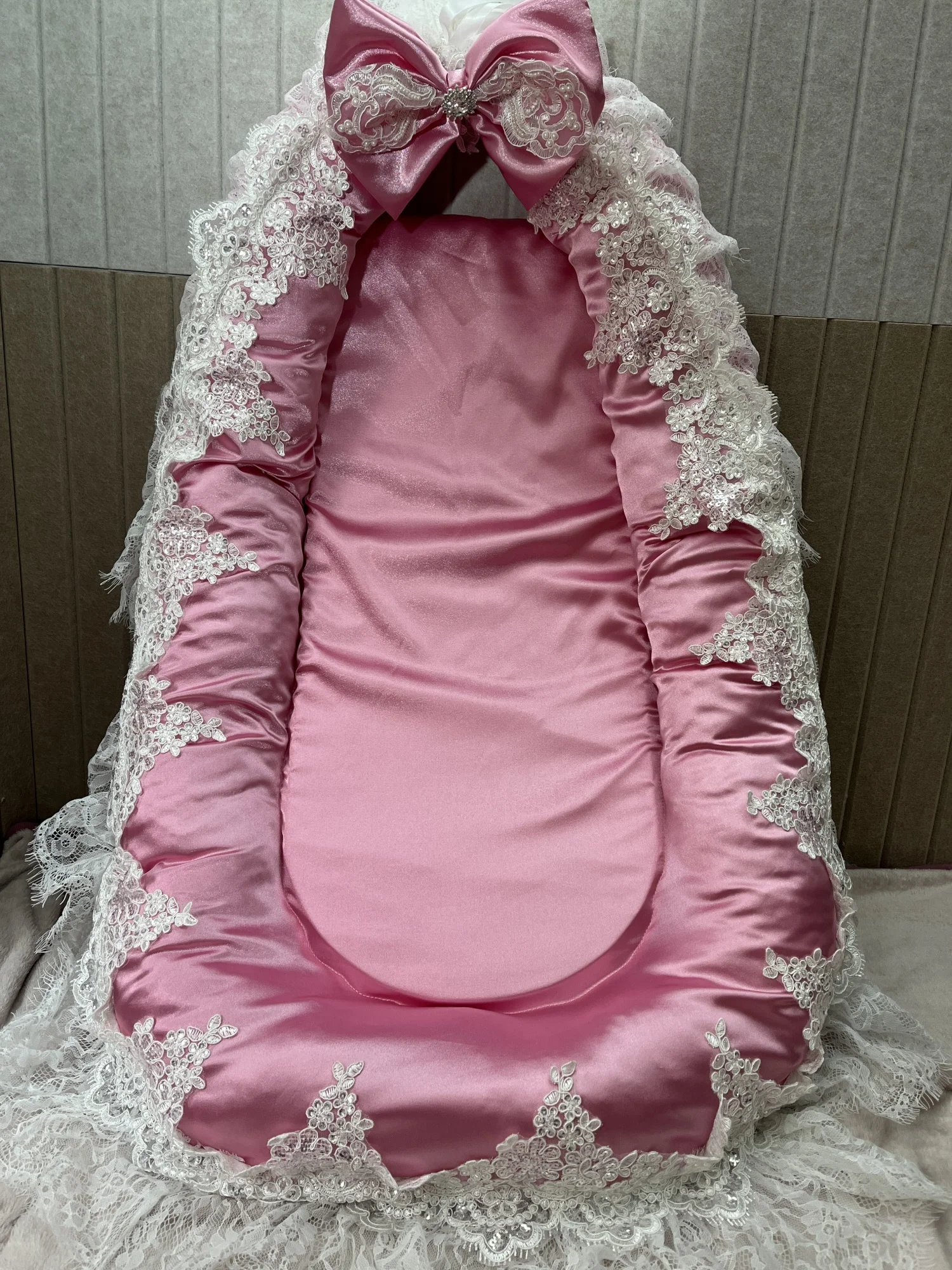 

Baby Luxury Lace Pink Crib Bedding Newborn Breathable Soft Portable Infant Nest Sleeping 0-24 Months Babies Essentials Gifts