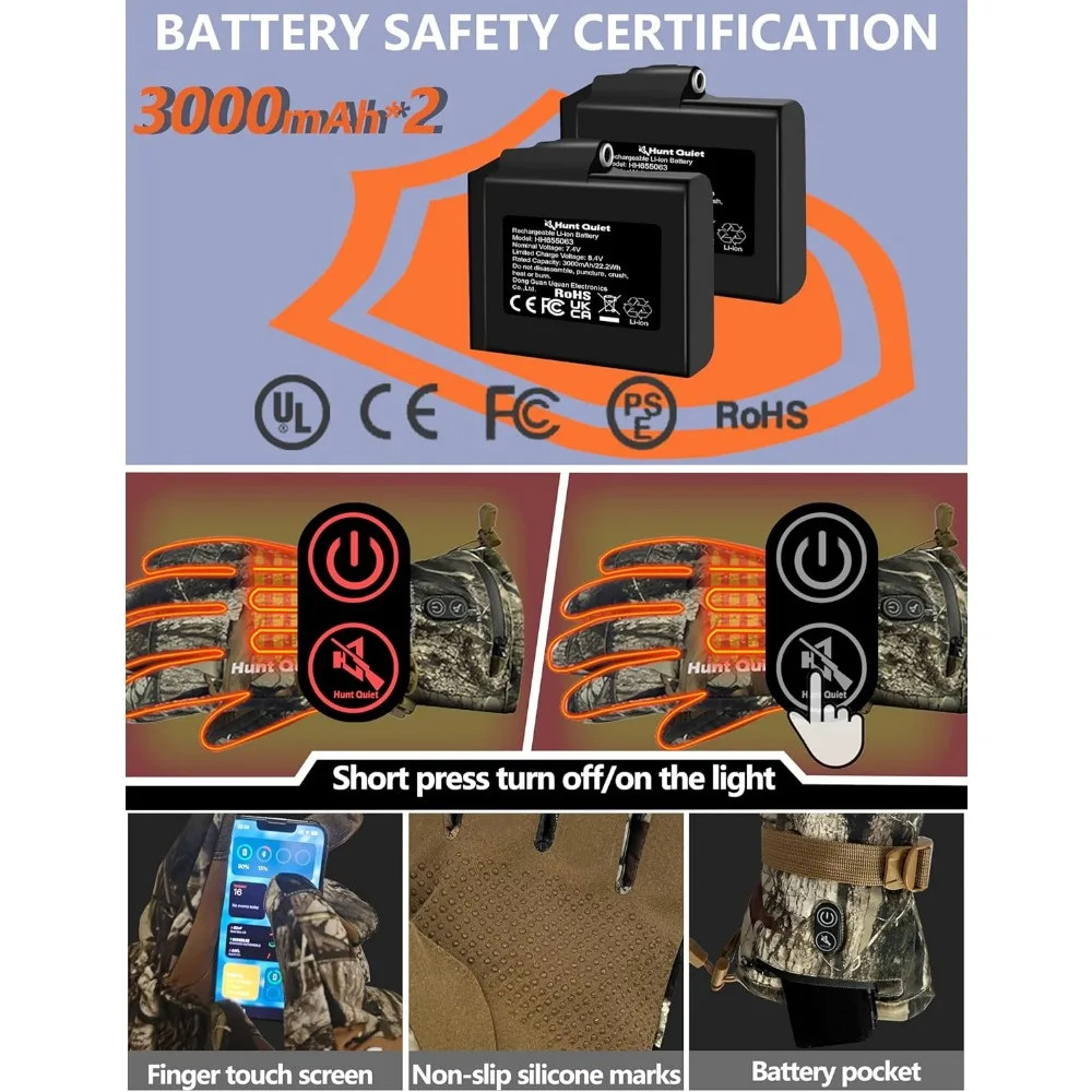 قفازات صيد ساخنة مبطنة بالصوف مقاومة للماء 7.4 فولت، عبوتان بطارية، مقاسات للجنسين M-XXL، تصميم مموه #4