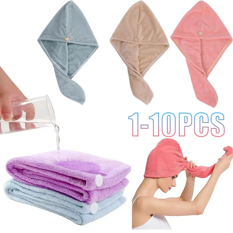 1-10PCS Coral Fleece Hair Turban Quick Dry Absorbent Shower Cap for Long Hair Women Adult Dorm Soft Lightweight Super Absorbent