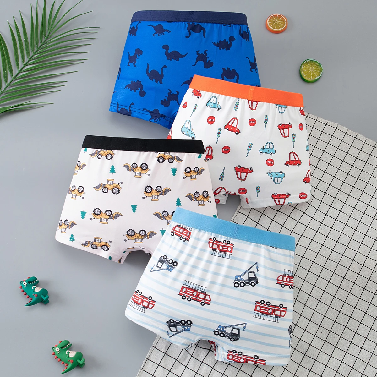 4/8-teiliges Set niedlicher Jungen-Cartoon-Unterwäsche mit elastischem Bund und vier Eckenhosen für bequeme Kinder-Shorts für zu Hause – Detail 4