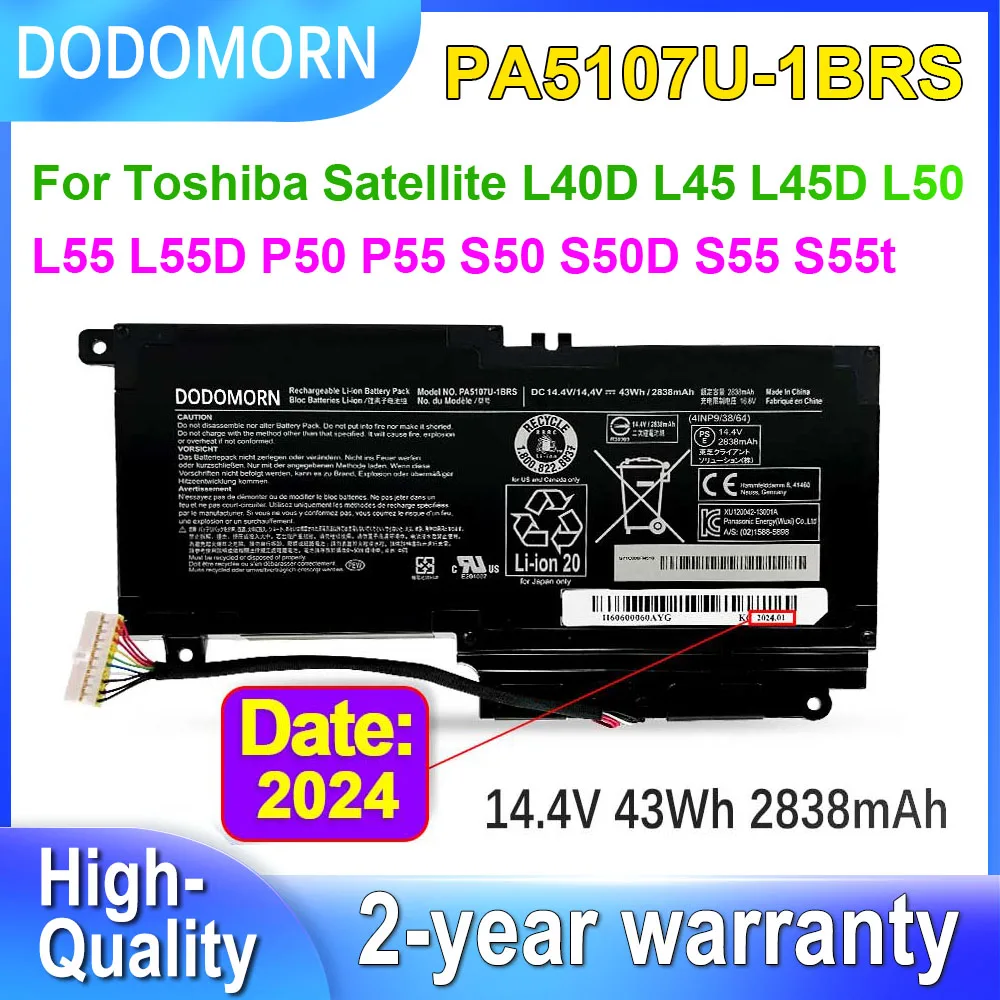 

DODOMORN PA5107U-1BRS For Toshiba Satellite L40D L45 L45D L50 L55 L55A P50 P55 P55t S50 S50D S55 S55t Series Laptop Battery