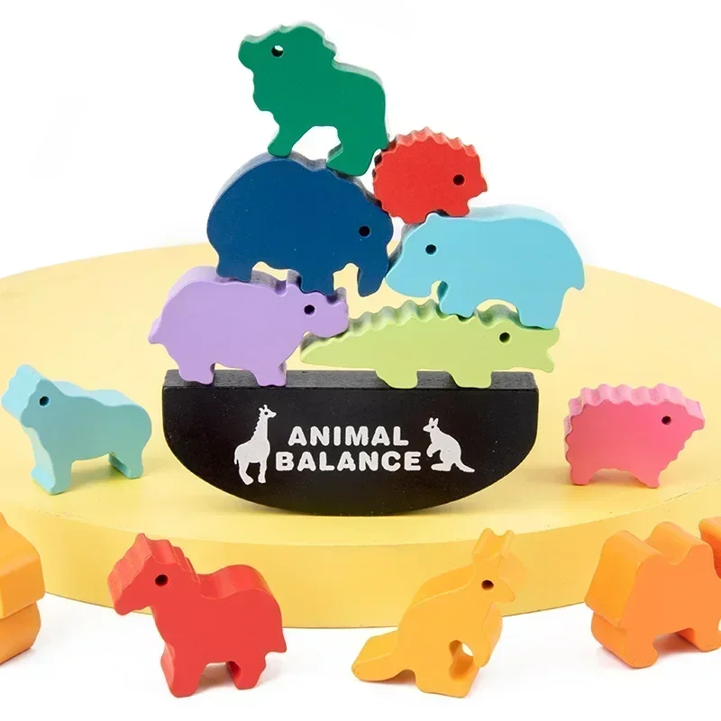 Dinosaurio apilado juguetes de madera bloque de equilibrio juego a juego pensamiento lógico entrenamiento de Motor fino juguetes educativos Montessori para niños