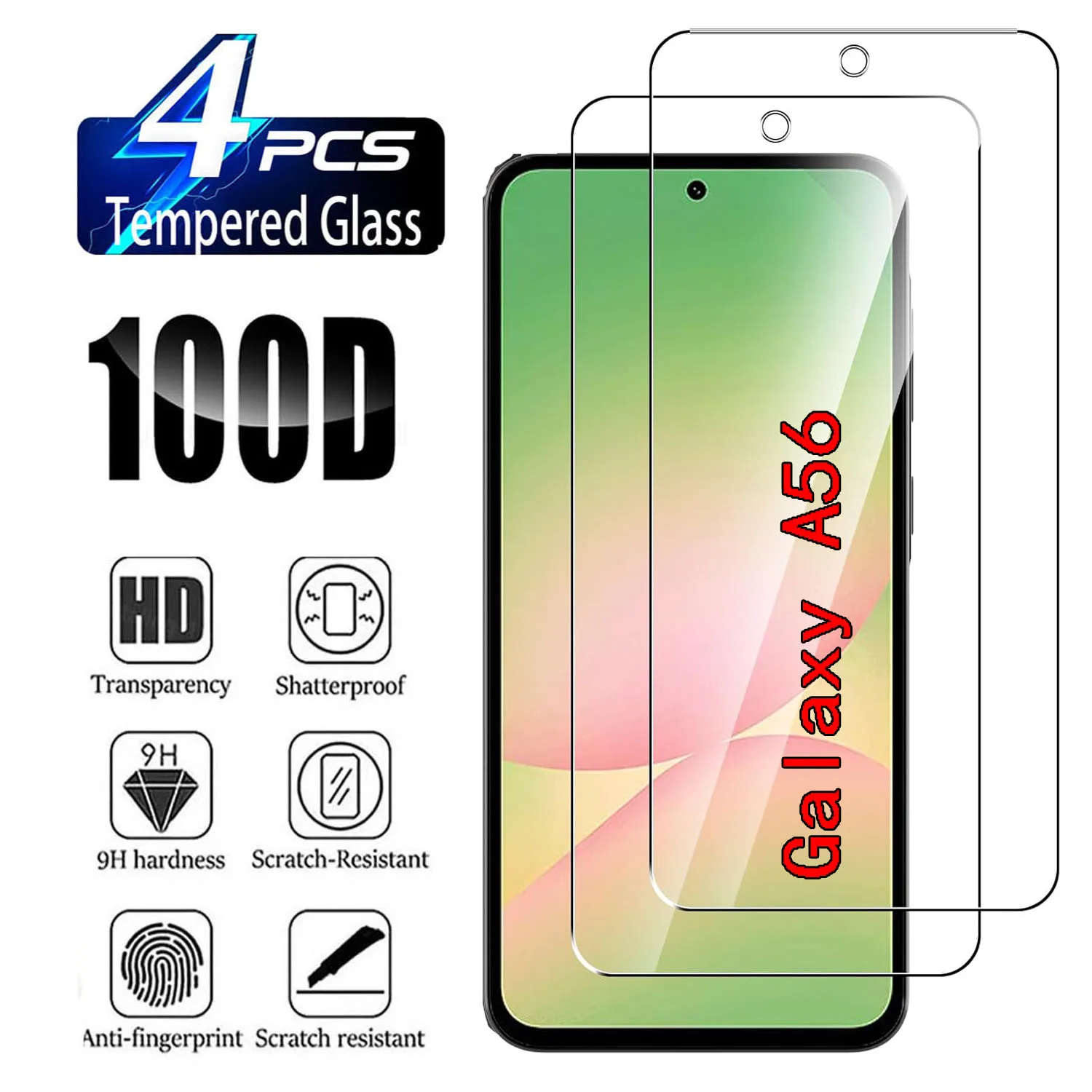 

9H Screen Protector Film For Samsung Galaxy A56 5G 2/4Pcs Tempered Glass
