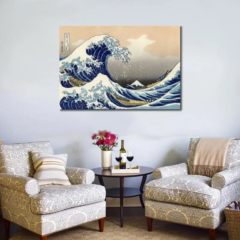 رسمت باليد اليابانية النفط اللوحة Hokusai موجة كبيرة قبالة كاناغاوا قماش الفن الحديث المناظر البحرية جدار ديكور لغرفة المعيشة الكبيرة
