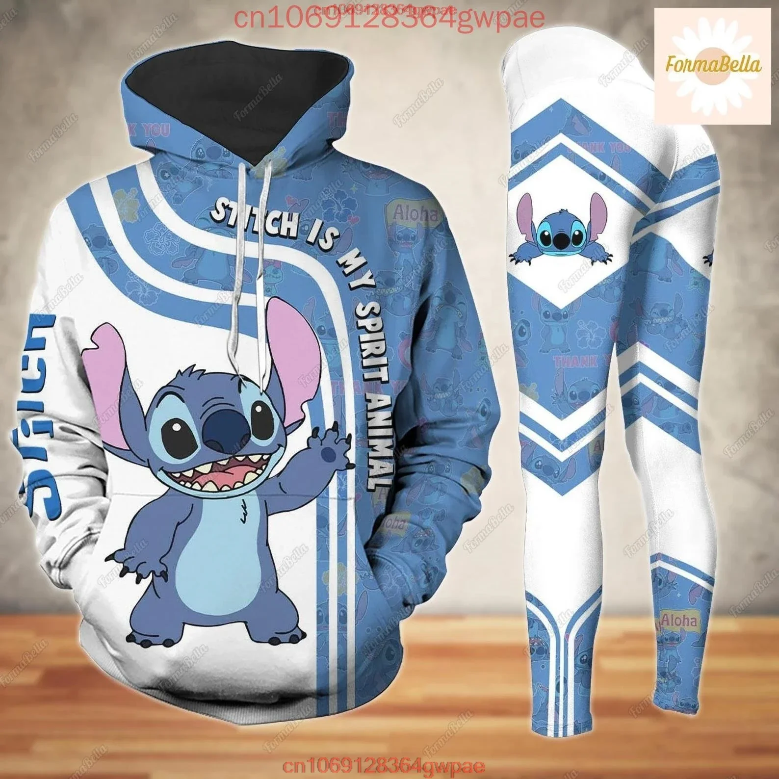 Disney Stitch Hoodie and Leggings Set Women's Stitch and Angel Christmas Hoodie Yoga Pants Sweatpants Fashion Tracksuit Set