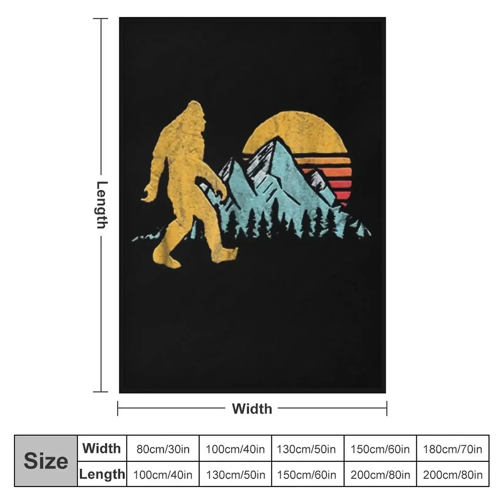 Vintage Retro Bigfoot Believe Silhouette Mountain Sun Throw Blanket Sofas anime Blankets