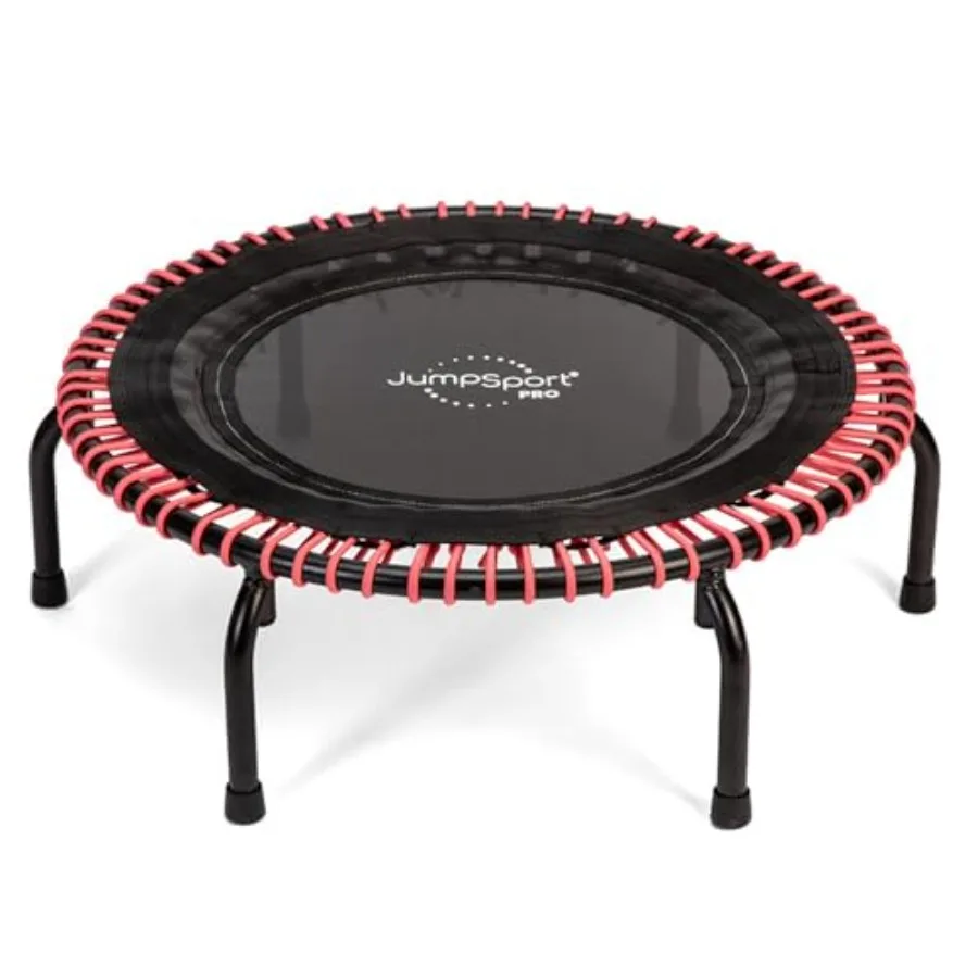Indoor fitness trampoline for cardio workouts steel frame with black padding 39-inch jumping surface 300 lb capacity foldable d