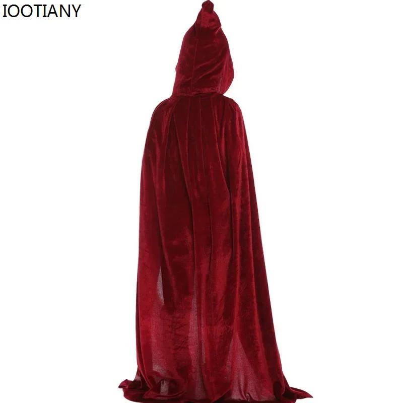 CosplayNew هالوين الاطفال الكبار الساحرة الموت تأثيري عباءة مقنعين ازياء القرون الوسطى عباءة كرنفال حفلة المخملية تظهر زي طويل