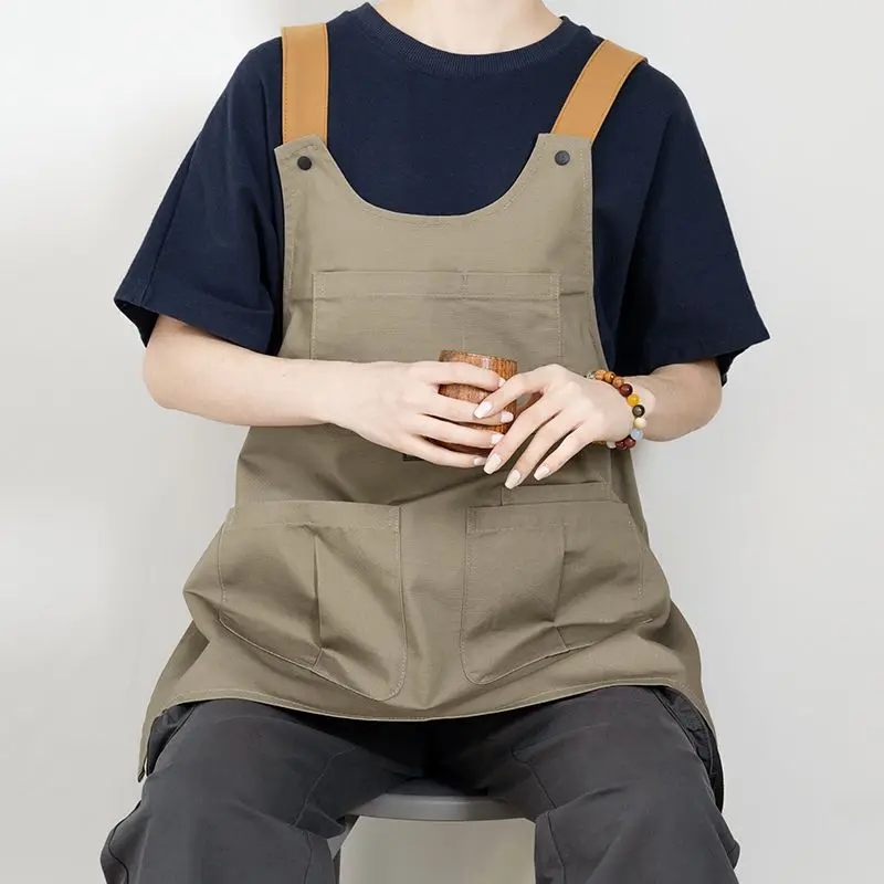 Korean canvas waterproof apron vest two-piece loose household solid color tooling wind