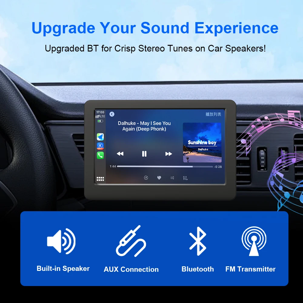 4.3" Portable Car Radio Universal Wireless CarPlay Android Auto Mirror Link Player with BT Audio AUX Stereo for Apple Android view 2