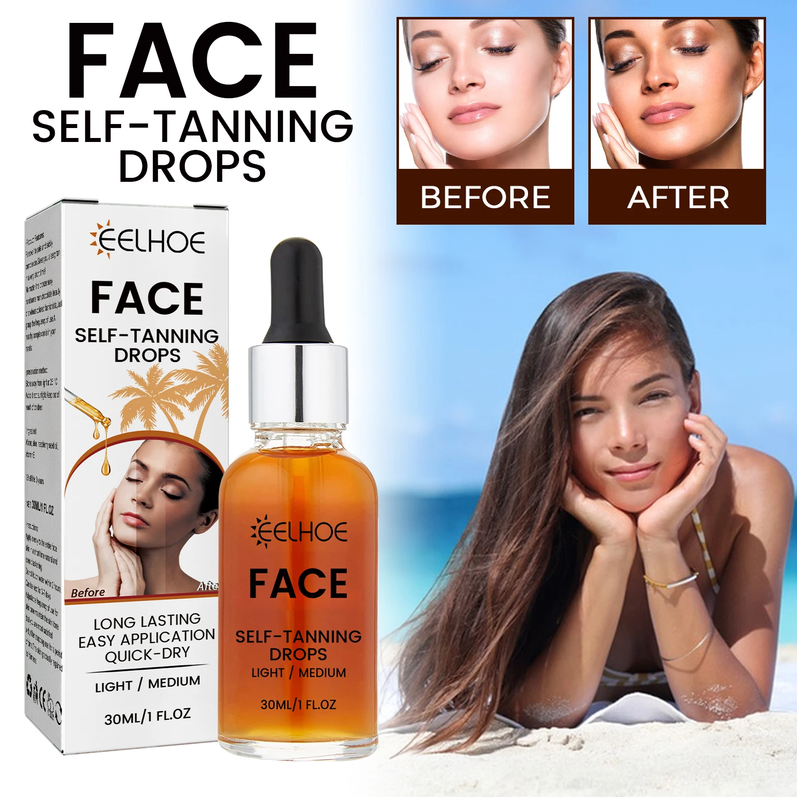 EELHOE Face Tanning Aid Serum Sunless Skin Tanning Oil Liquid Dark Tanning Serum Face Tanning Aid Bronze Nourishing Beauty