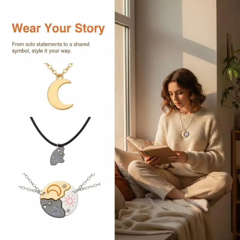 3 Pcs Sun Moon Star Puzzle Matching Necklaces With Rhinestone Accents Perfect For BFF Couples Friendship Gifts Daily Wear