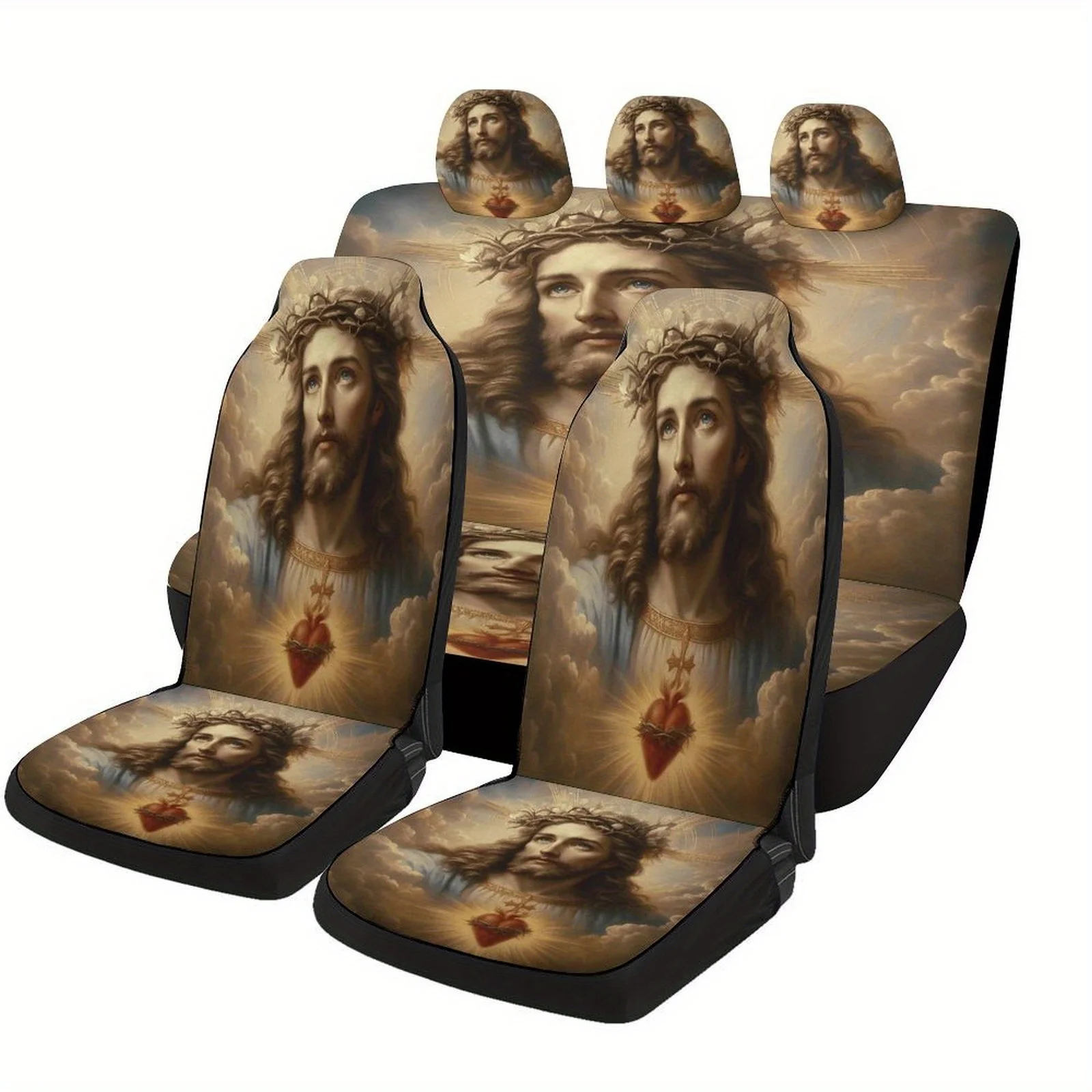 Holy Blessing Scene Designed Car Seat Cover Set For Most Cars, Trendy Advanced High-quality Car Seat Protector Covers Full Set,