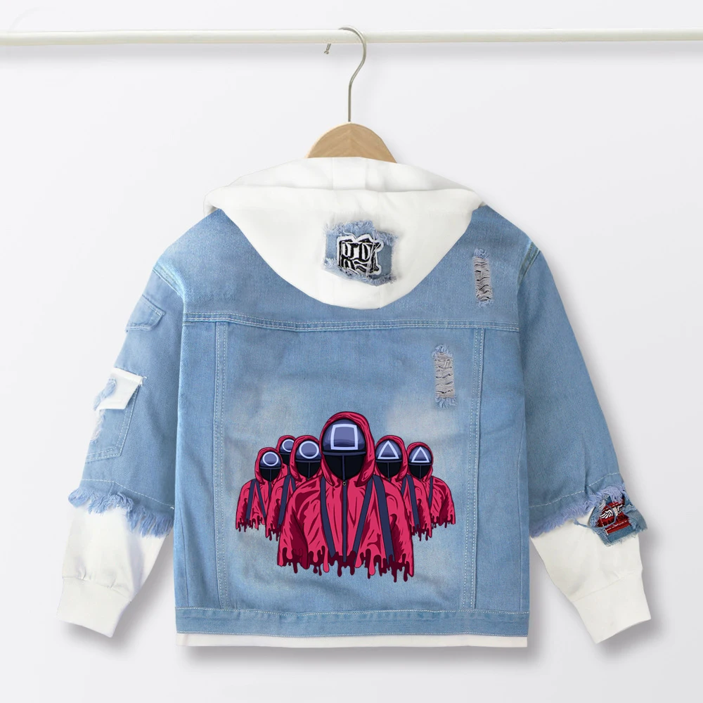 Season 2 Squid Costumes Hooded Denim Jacket For Kids 2025 Spring Boys Girls Games Disguise Sweatshirts Big Children Casual Coats