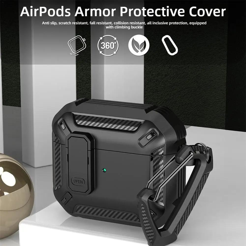 Earphone Protective Cover For Airpods 4 Wireless Bluetooth Headset TPU Case Mechanical Feel With Carabiner Dustproof Anti-fall