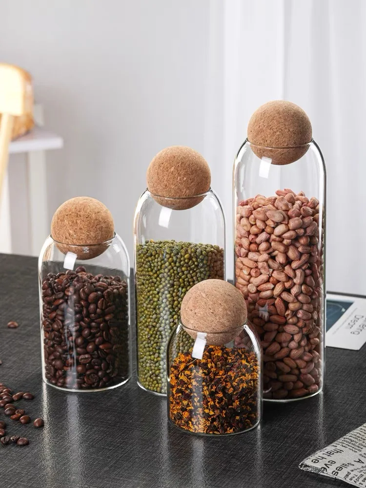 Sealed Jar Glass Cork Stopper Coffee Beans Dried Fruit Storage Box Kitchen Food Multigrain Storage Jar Cork Tea Jar