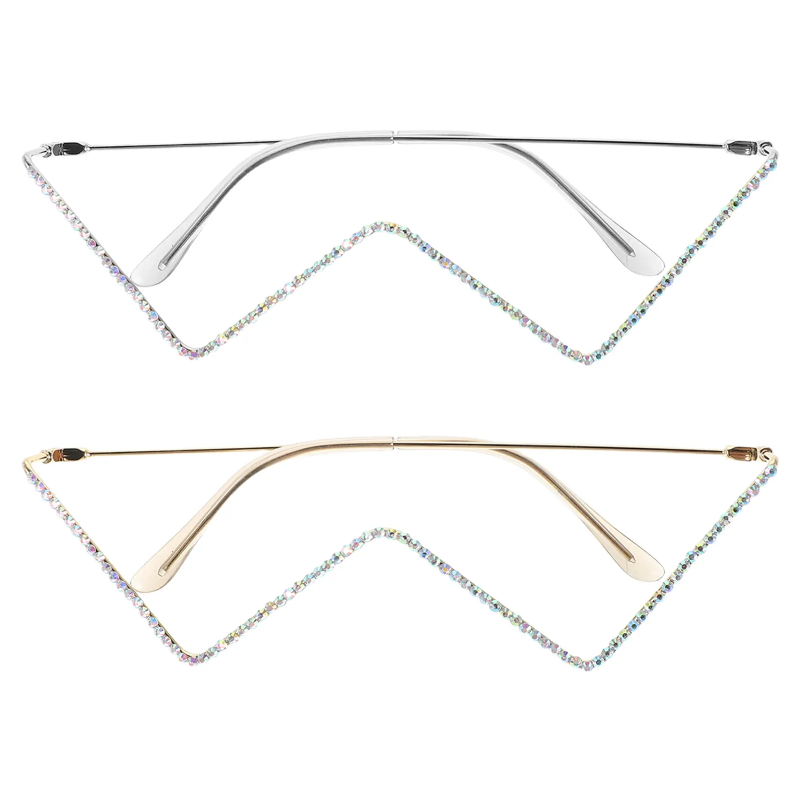 

2Pcs V-Shaped Lensless Eyeglass Frames Sparkling Plastic Rhinestones Lightweight Metal for Parties Tropical Beach