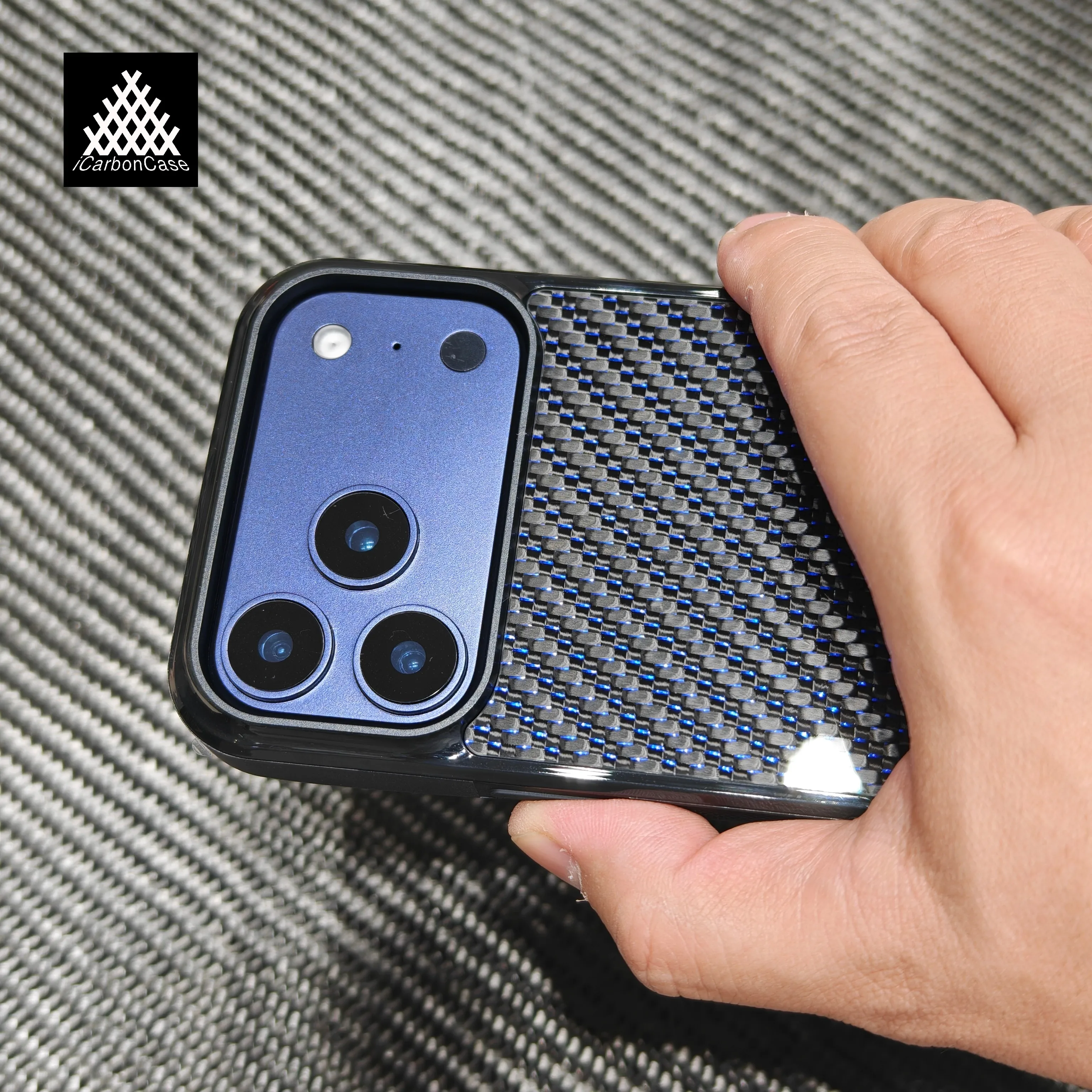 

Glossy Blue Woven Carbon Fiber Case for iPhone 17 16 15 14 13 12 11 Pro Max 17Air 16e with Magsafe works with Magnetic Holder