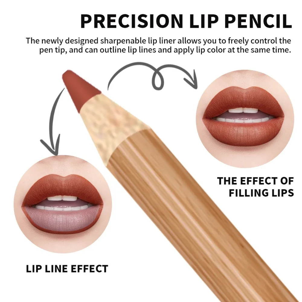 12Pcs/Box Hot Creamy Pencils Lip Liner Set Matte Waterproof Lip Beauty Products Smudge-Proof Long-Lasting Lip Pencil Woman Girls
