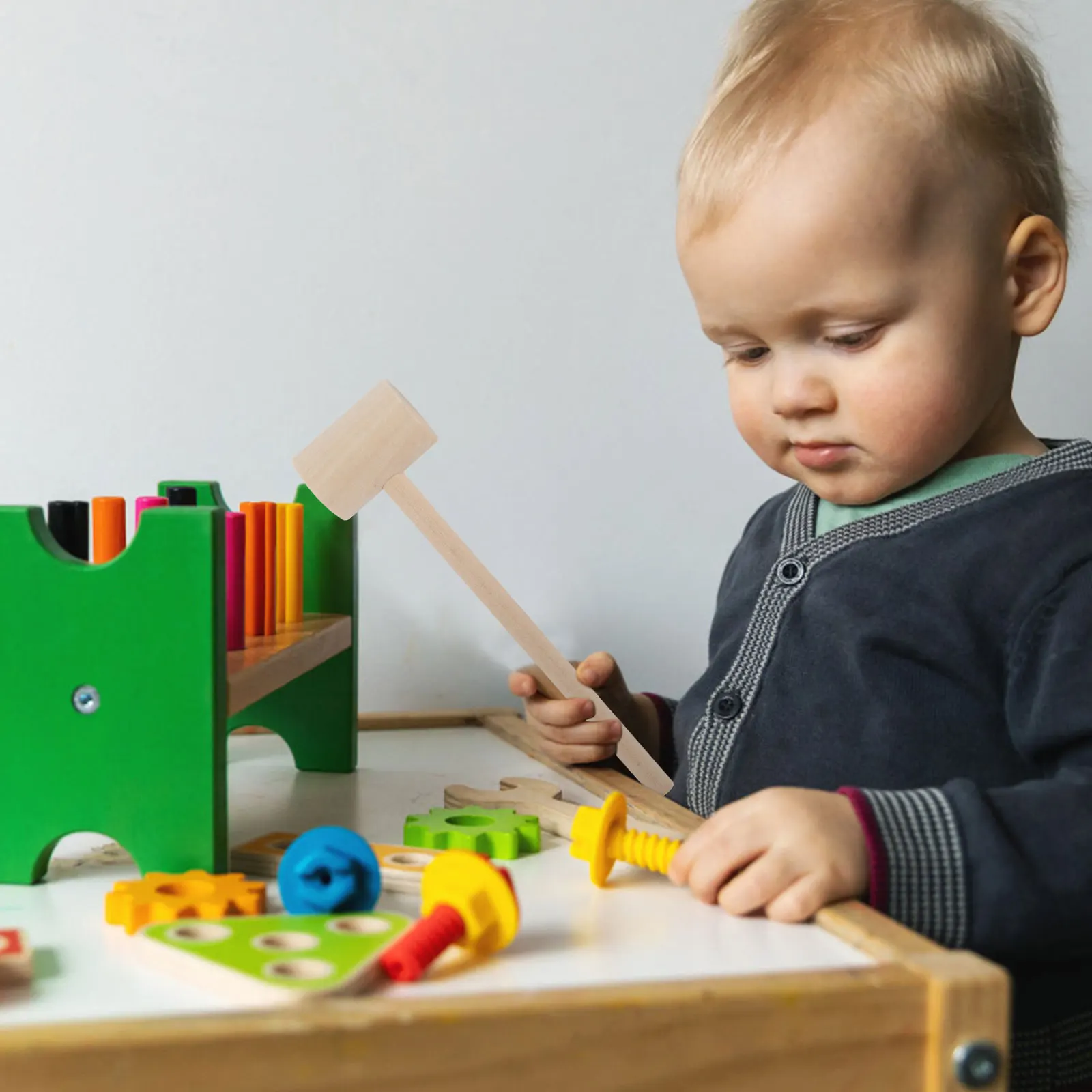 12개입 나무 망치 미니 비트 어린이 손과 눈의 협응력 향상 교육용 나무 망치 게임 가정용 도구 훈련