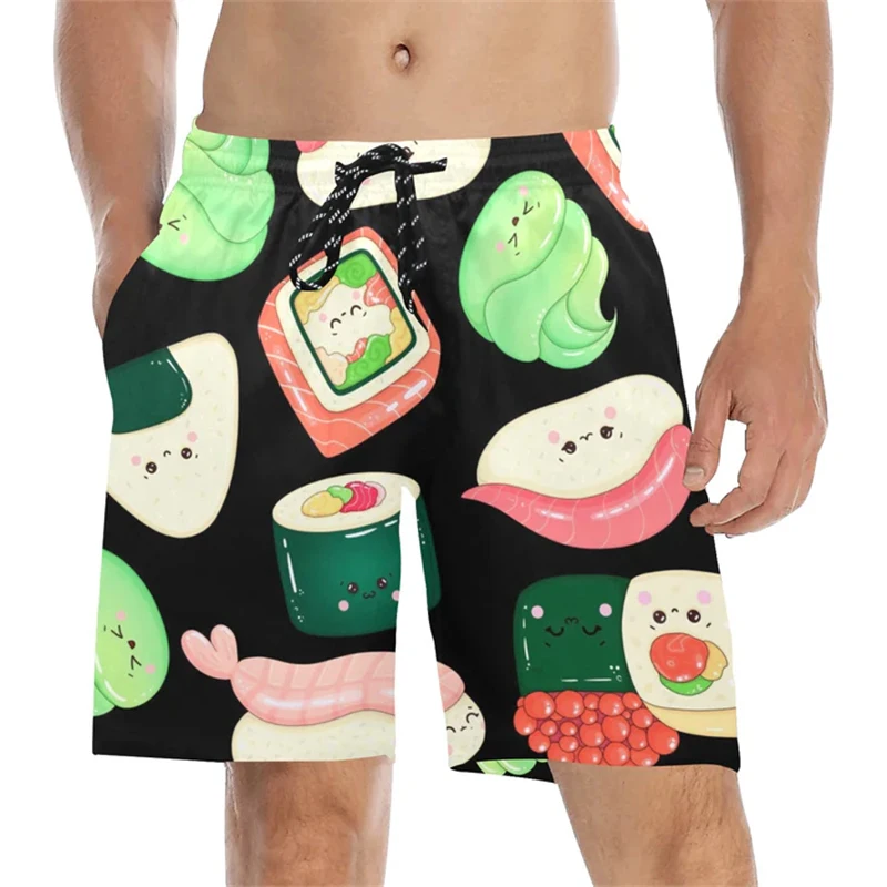 

Swim Trunks For Men Funny Animal Print Graphic Casual Street Board Shorts Sushi Food Harajuku with Stripe y2k Beach Short