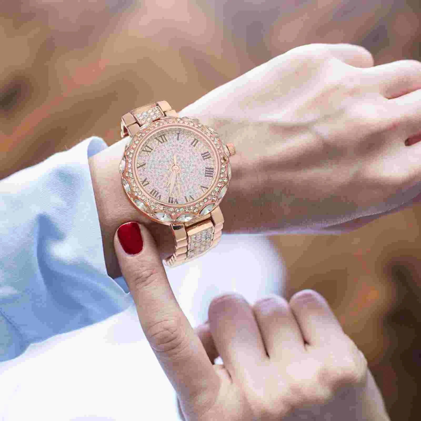 Rhinestone Watch for Women Girls Adjustable Strap Shiny Elegant Quartz Wristwatch Fashion Ladies Students Birthday Gift