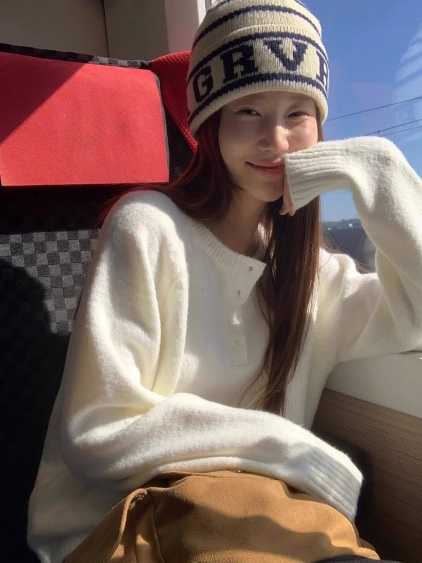Korean Style Blogger Women's Knitted Hat Autumn Winter Warmth Small Face Effect Overhead Letter Pattern Casual No Brim Cap