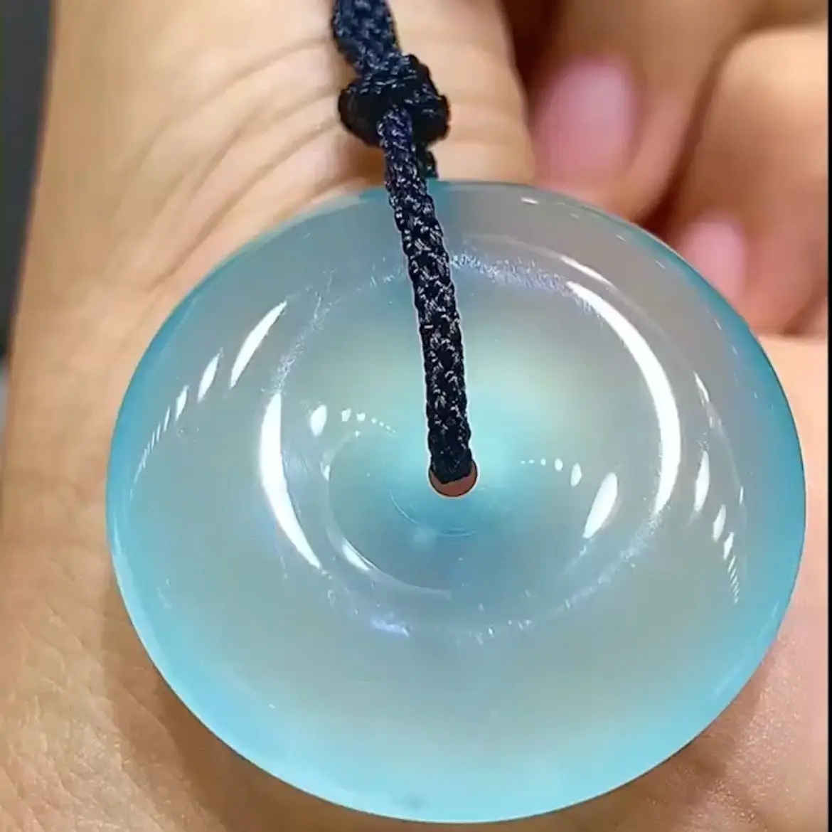 Natural ice jadeite sky blue safety buckle pendant high ice transfer lucky