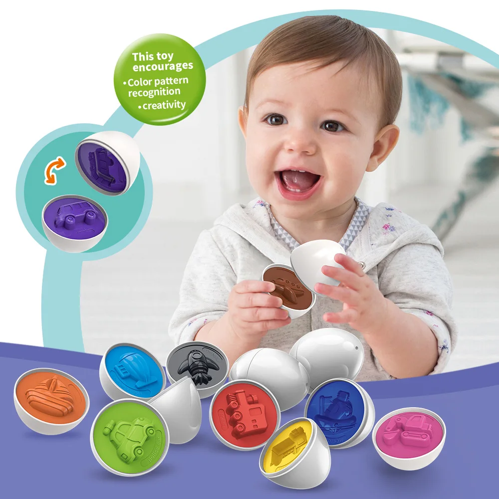 Baby Montessori Matching Smart Eggs Toy Color Shape Digital Sorter Learning Educational Game for Kids Toddler 6 Pcs 1 2 3 Years