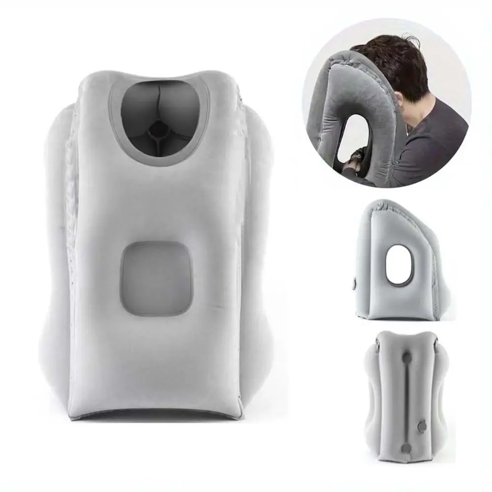 

PVC Material Office Nap Pillow Head Support Air Cushion Inflatable Travel Pillow Grey Headrest Chin Support Pillow Men Women