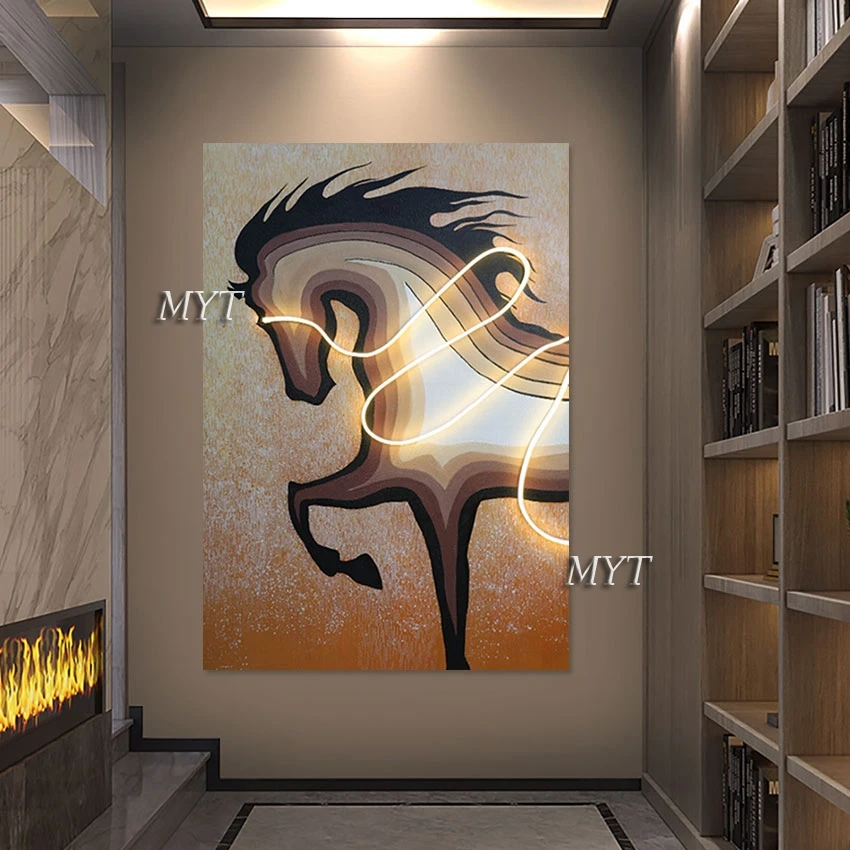 Abstract Hand Drawing Frameless Dropshipping Quality Canvas Paintings,Living Room Sofa Background Wall Art 3d Horse Pictures