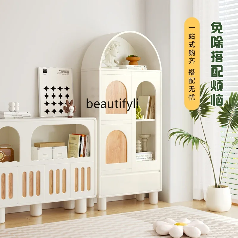 Bookcase Shelf Floor Display Cabinet Milky White Side Cabinet Showcase Home Storage Locker