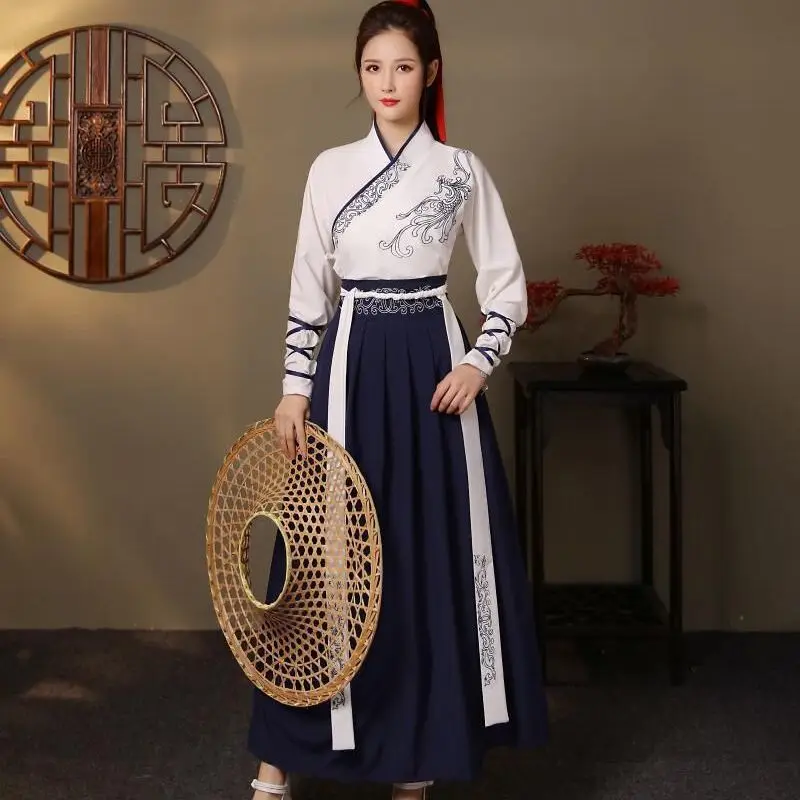 Wuxia style Hanfu female Chinese style cross collar waist length Ru skirt male student class uniform couple ancient costume dail