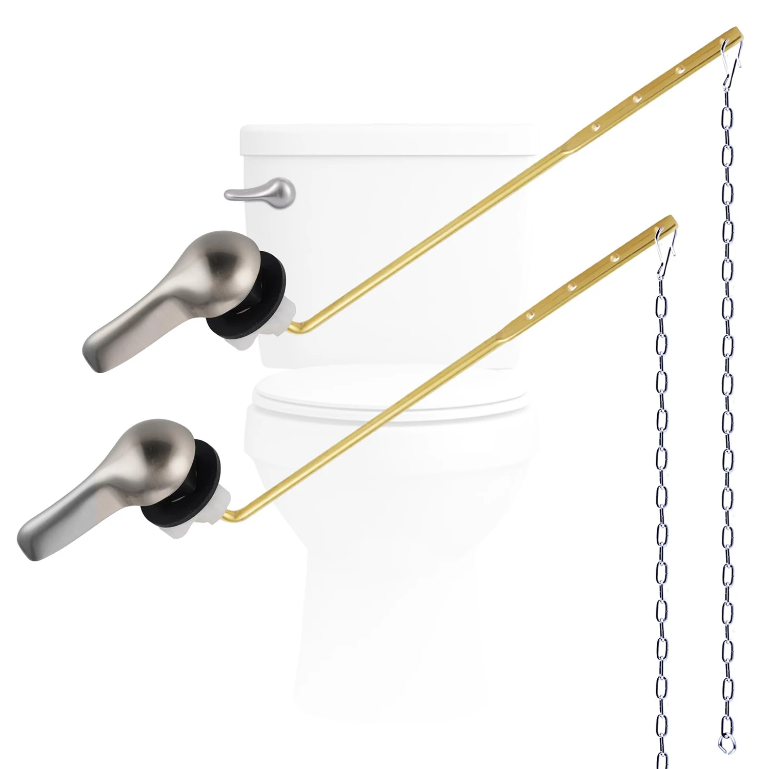 

Toilet Handle Flush Lever Universal Front Mount Replacement Tank Flapper Chains Compatible with kohler Brushed Nickel 2-Pack