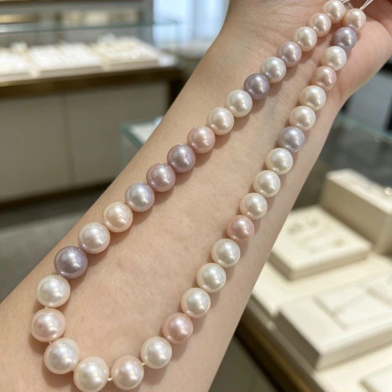 Genuine 18"11-13mm Pink White Pearl Necklace, Natural Edison Pearls with Good Luster, 925 Sterling Silver