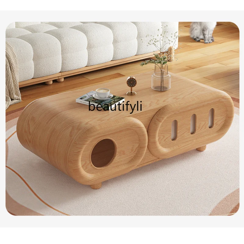 

Log Style Tea Table Small Apartment Living Room Coffee Table Integrated Several Nordic and Japanese Style Solid Wood Tea Table