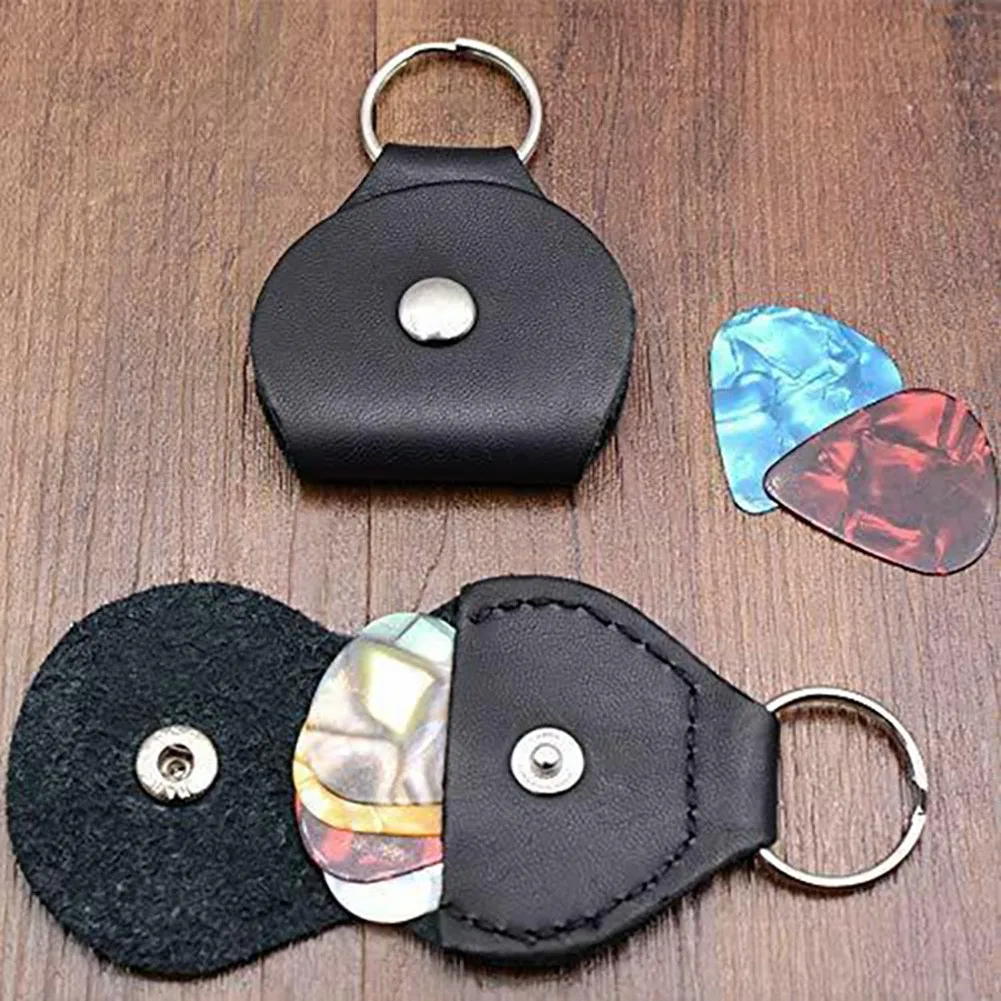 High Quality Hot Sale Guitar Pick Holder Plectrum Bag 27mm Black Brown Case Cases Bag Keychain Leather Plectrum