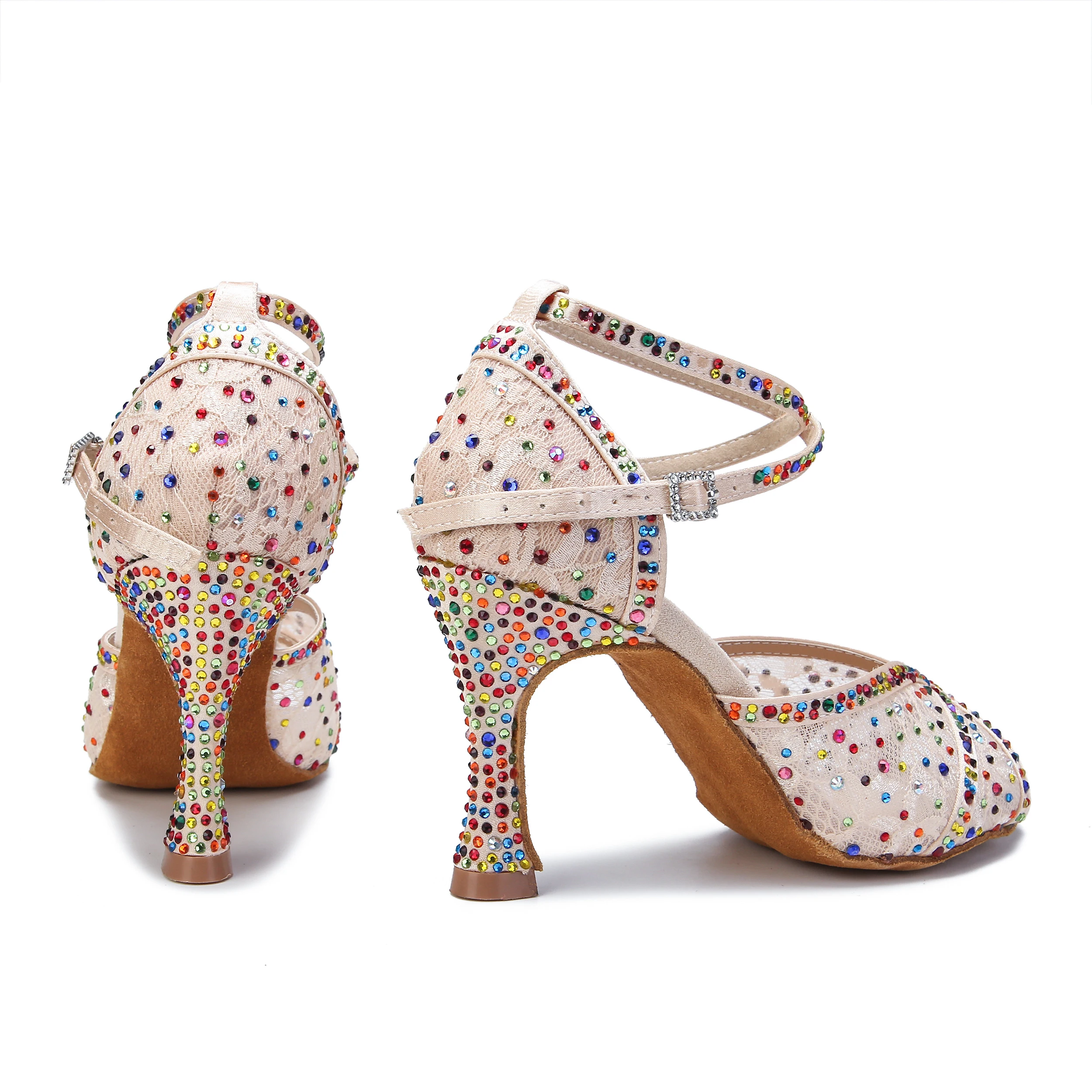 CINMIDY Farbige Strass-Latein-Tanzschuhe Tango Mesh Ballroom High Heel Tanzschuhe für Mädchen und Frauen Indoor Party Show Schuhe – Detail 12