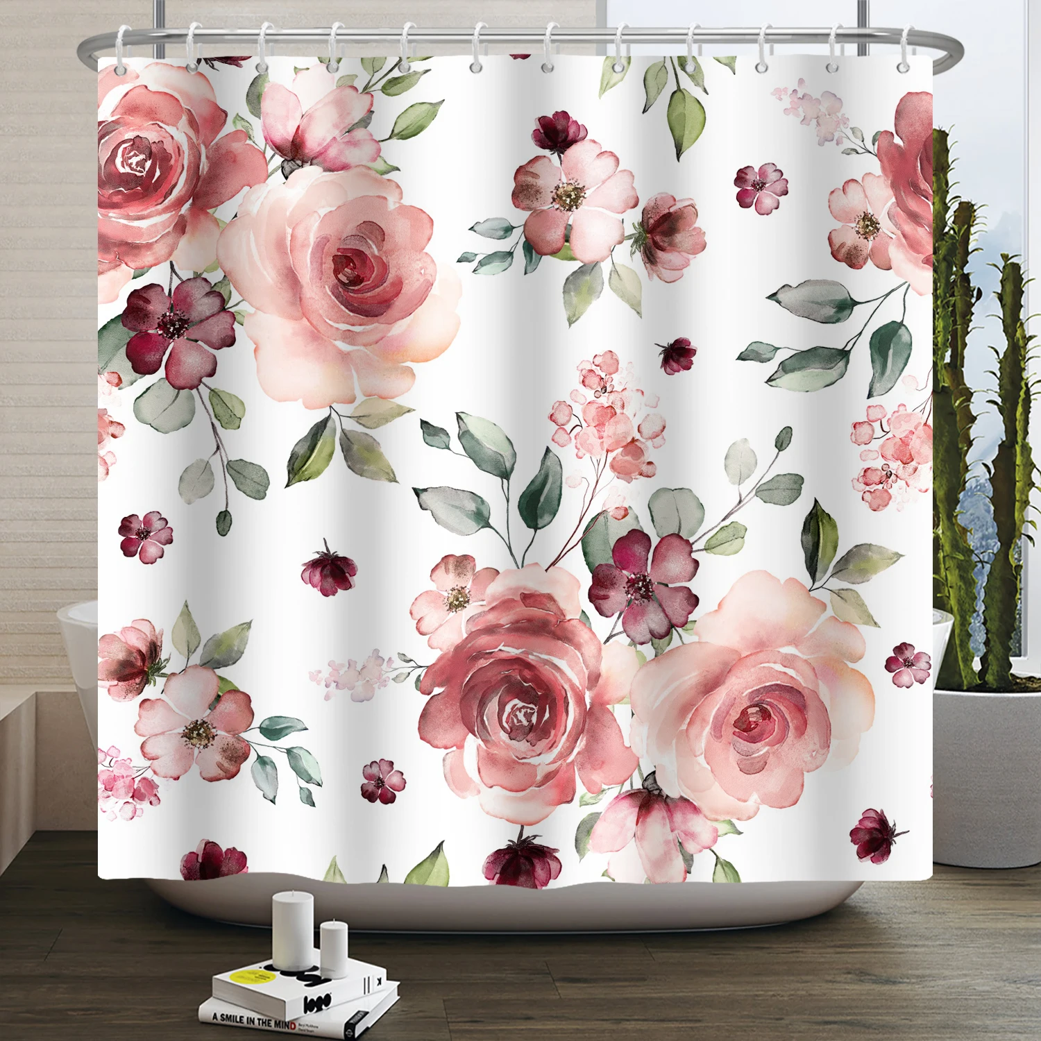 Boho Luxurious Floral Shower Curtain Green Leaf Waterproof Curtains Polyester Bathtub Screen Bathroom Textured Machine Washable