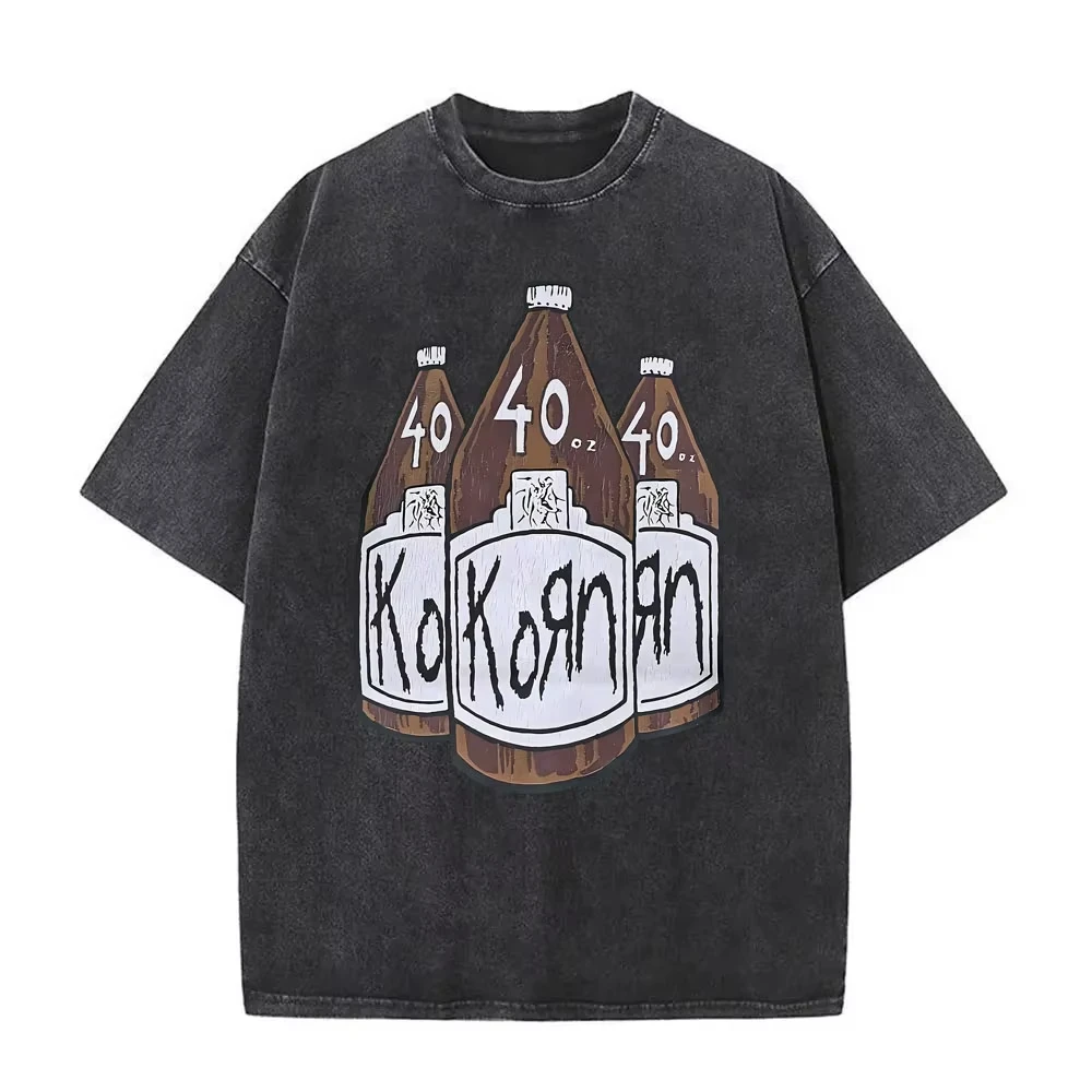 Washed Vintage Rock Band Korn Metal Music T-shirt Serpent Skeleton Graphic T Shirts Men Hip Hop T-shirts Male Oversized Tshirt