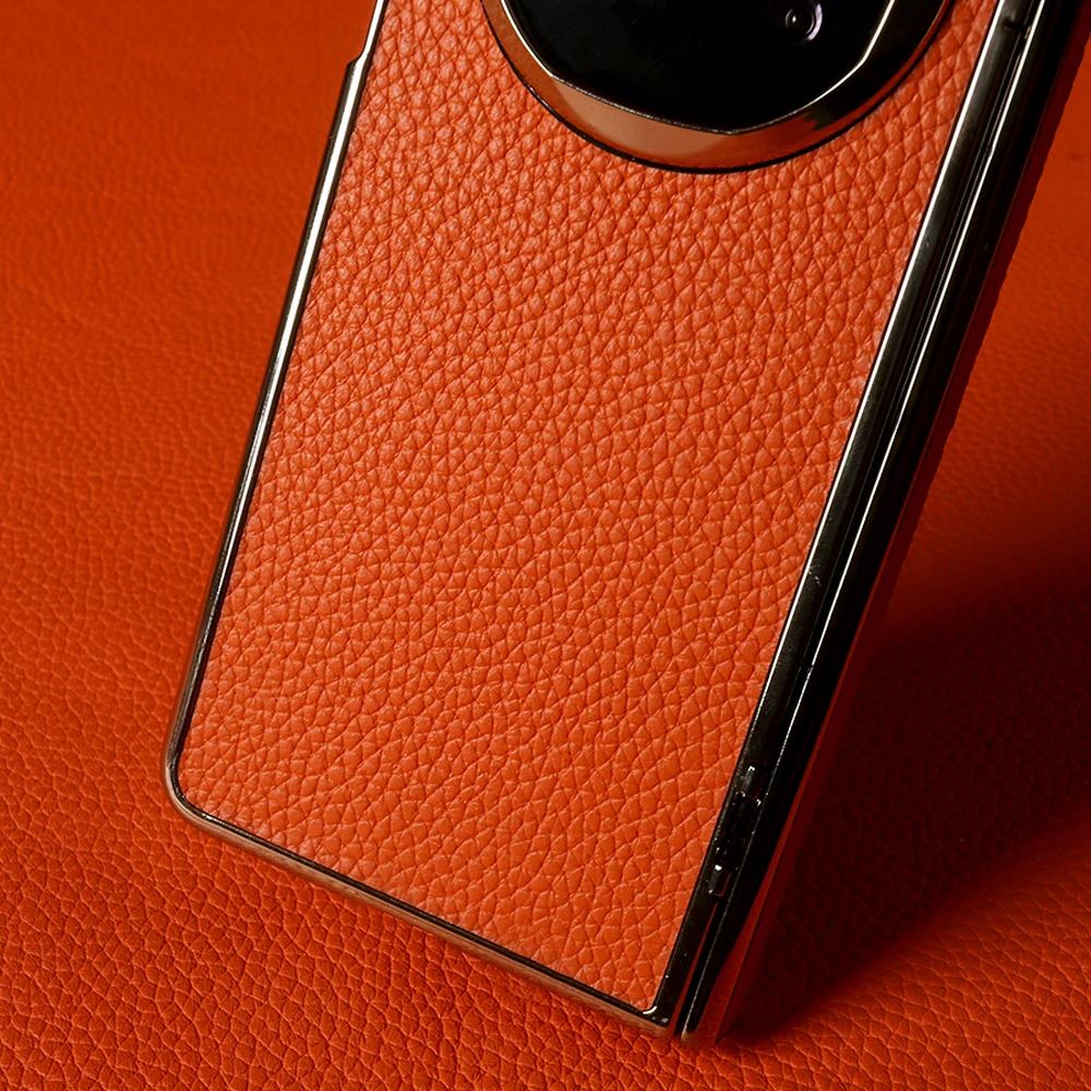 Etui z prawdziwej skóry liczi z powłoką złotą do Huawei Mate X6 X7 X5, tylna obudowa na telefon MateX6 MateX7 MateX5, konstrukcja z osią centralną. — zdjęcie produktu 6