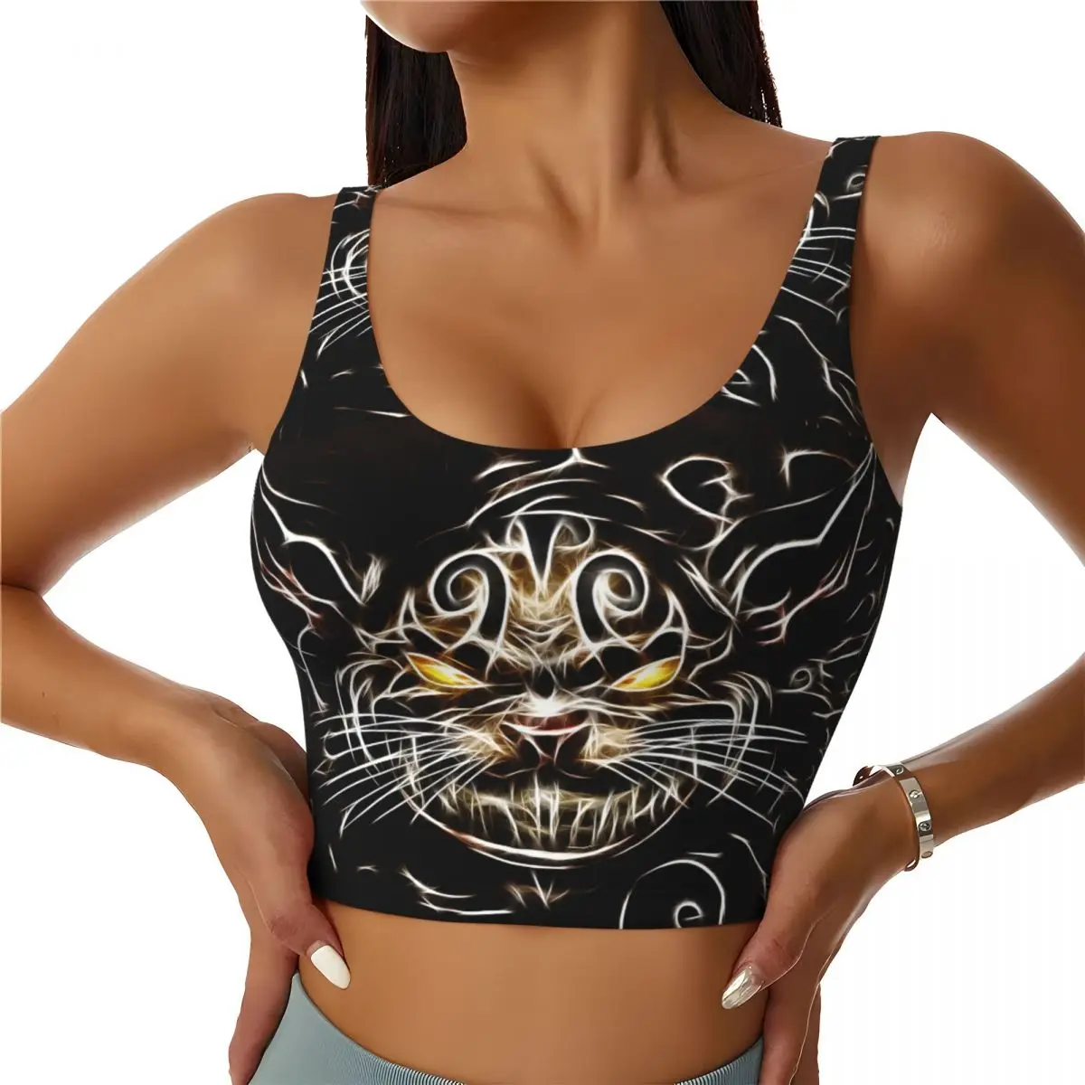 

Custom Cheshire Cat Nostalgic Workout Crop Tank Tops for Women Seamless Manga Yoga Running Sports Bras