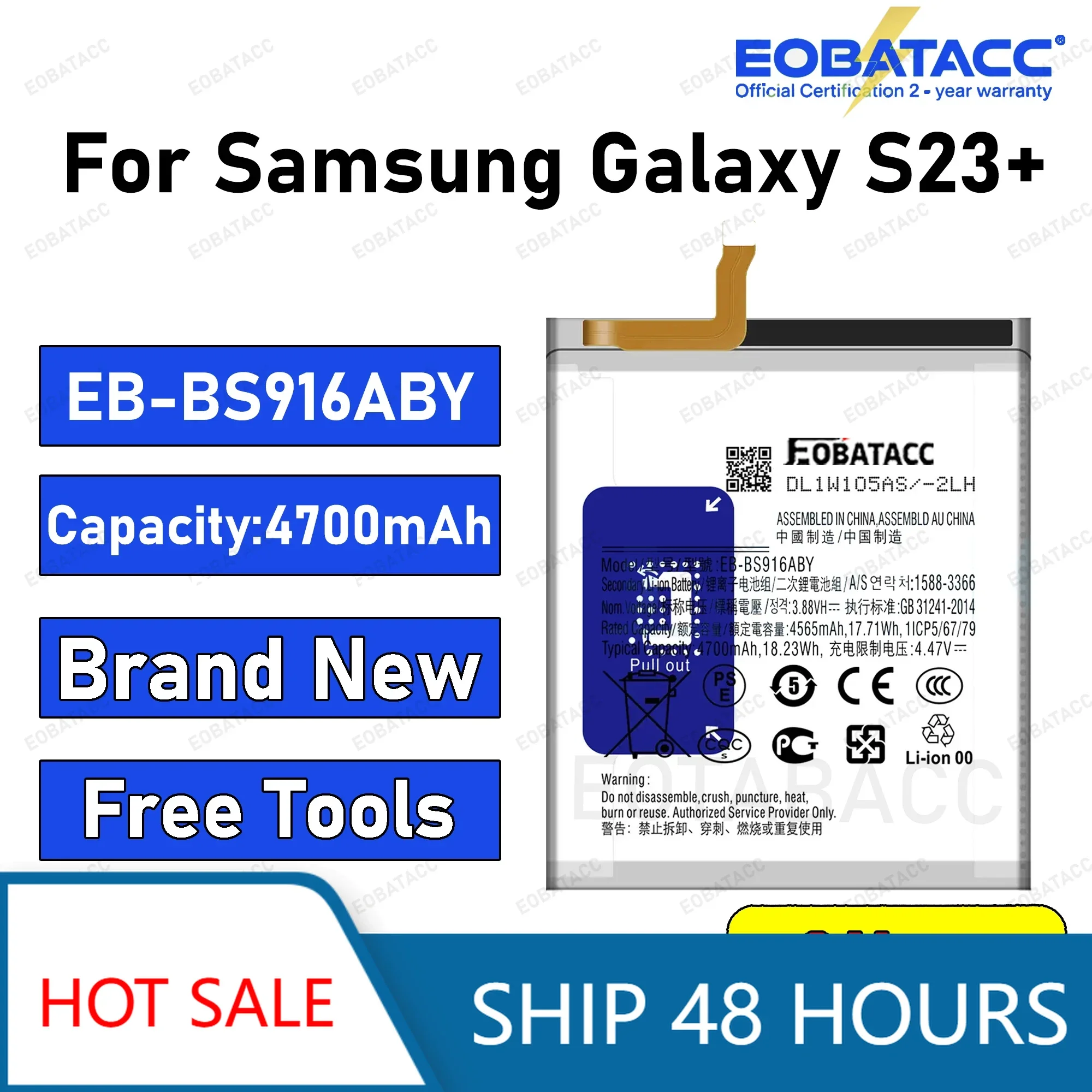 2025 YEARS EOTABACC High Quality 100% Original EB-BS916ABY Battery For Samsung S23+/S23 PLus  Phone Battery+Tools