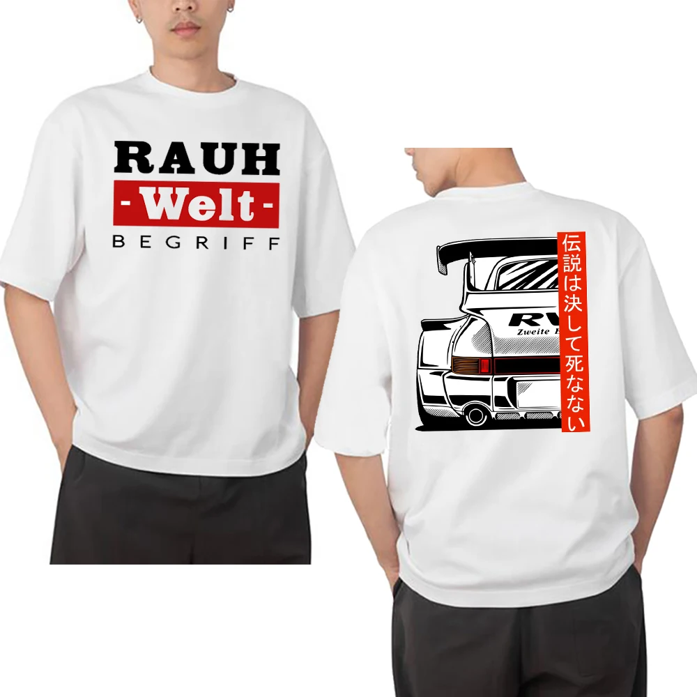 RWB 993 964 JDM Tuning Car Back Classic T-Shirt RAUH Welt BEGRIFF T Shirt Men Short Sleeve Japan Hip Hop Boy White Casual Tees