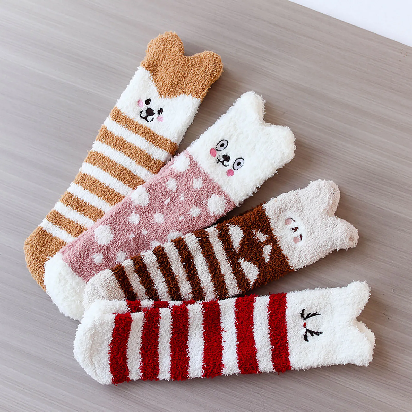 Women'S Hot Stockings Cute Printed Coral Velvet Socks Thickened Half Winter Warm Sleeping Sock Plush Girls Stocking For Winter