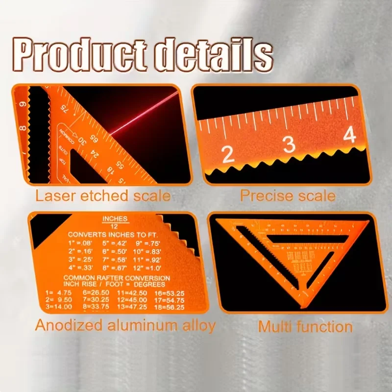 مثلث حاكم 7 بوصة أداة القياس سبائك الألومنيوم نجار مجموعة زاوية مربعة أدوات النجارة جرب مربع الثلاثي متري #6