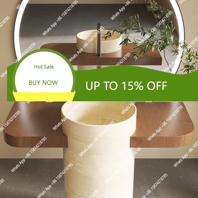 

XS Mid-Century T-Shaped Vanity, Vintage Travertine Floor-Standing Bathroom Cabinet, Stain Resistant & Durable, Customizable