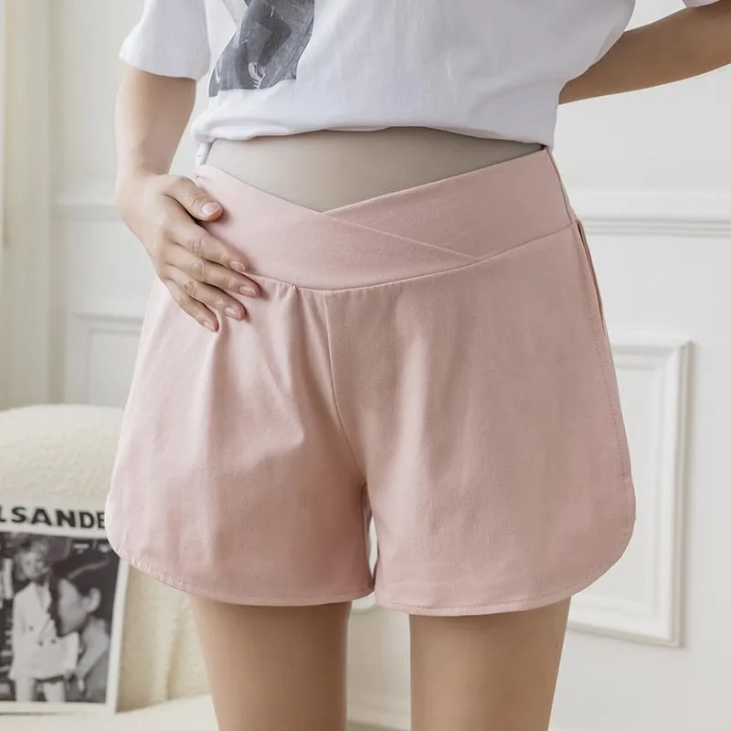 Maternity Summer Short Cotton Trousers Thin Cool Wide Legs Cross Low Waist Loose Casual Pregnant Woman Shorts Sports Pants