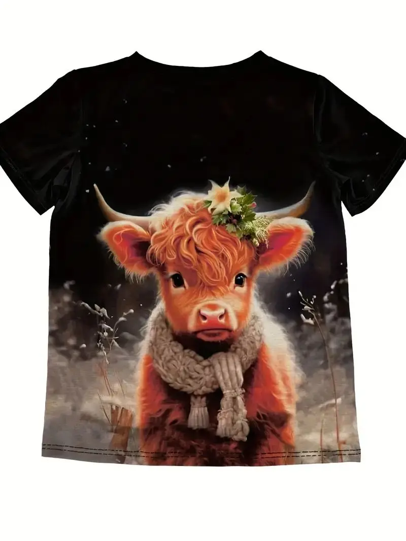 Summer Vintage Cow Print T-Shirt For Women Casual Women Summer Short Sleeve O-Neck Funny Female Oversized Clothing