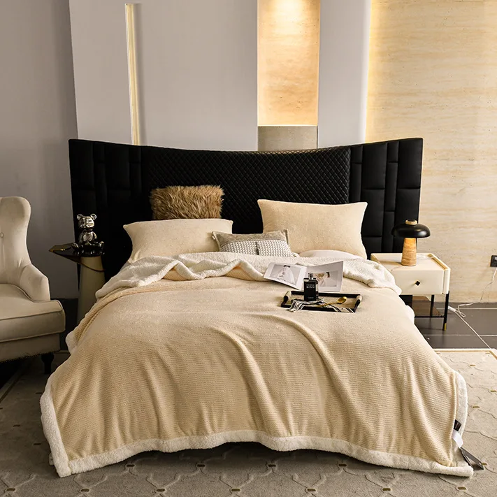 

Double Thickened Taffeta Fleece Blanket Soft Lambswool Warm Winter Bed Cover Solid Color Cozy Home Blanket for Bed Sofa Casual